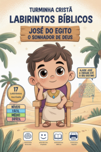 Labirintos Bíblicos Infantil – José do Egito | 3 Níveis (Fácil, Médio e Difícil)