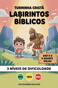 Labirintos Bíblicos Infantil – Davi e Golias | 3 Níveis (Fácil, Médio e Difícil)